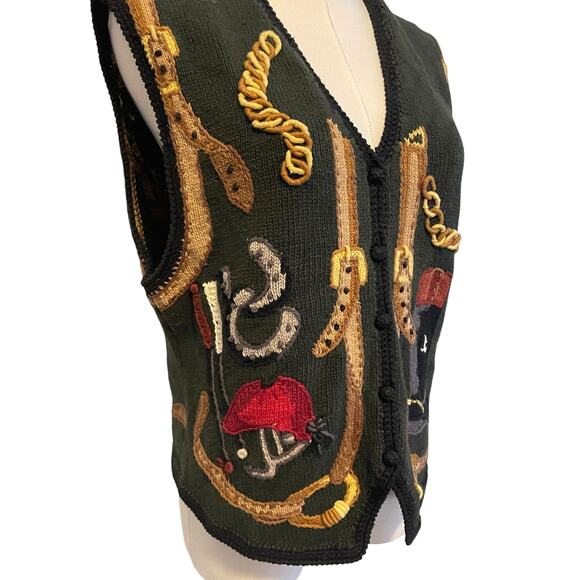 VTG Lauren Hansen Equestrian Sweater Vest Sz Medium Horse Polo Bit Bridle 80s - Picture 4 of 11